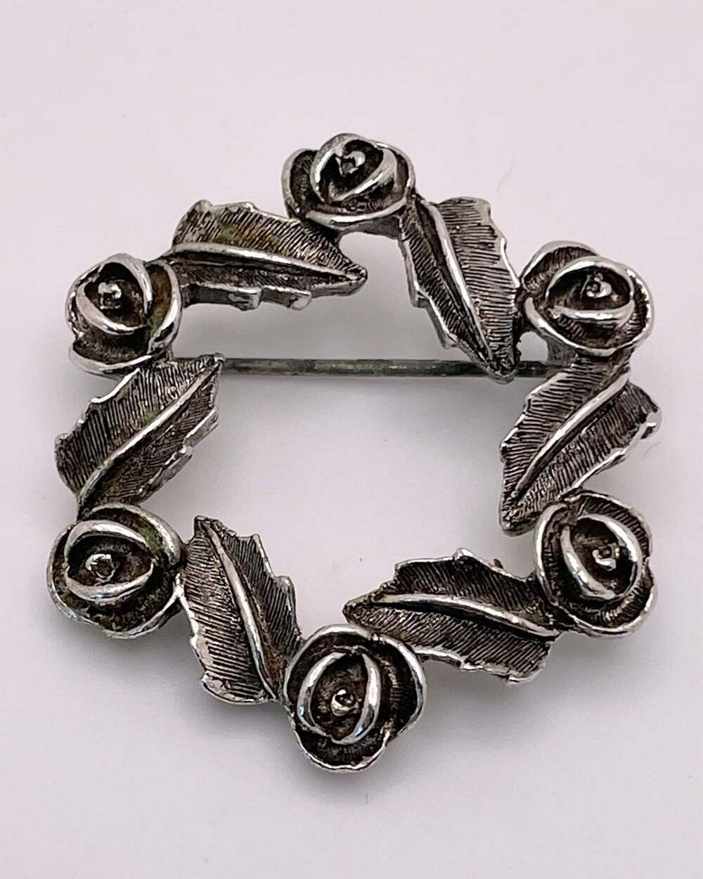 Vintage Sarah Coventry "Antique Rose" Brooch Silver Tone